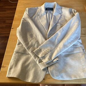 Men’s Nova Men tan linen cotton suit jacket + pleated elastic pants size M L EUC